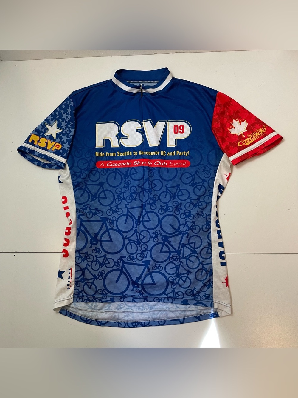 Vintage 2009 Cycling Jersey Seattle To Vancouver Bike Tour Primal RSVP Women XL